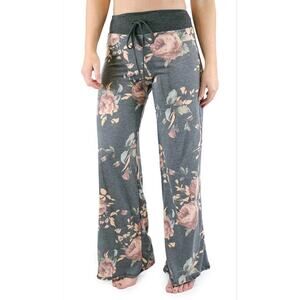 12 Pm By Mon Ami Floral Wide Leg Pants - Black and Pink | Size L